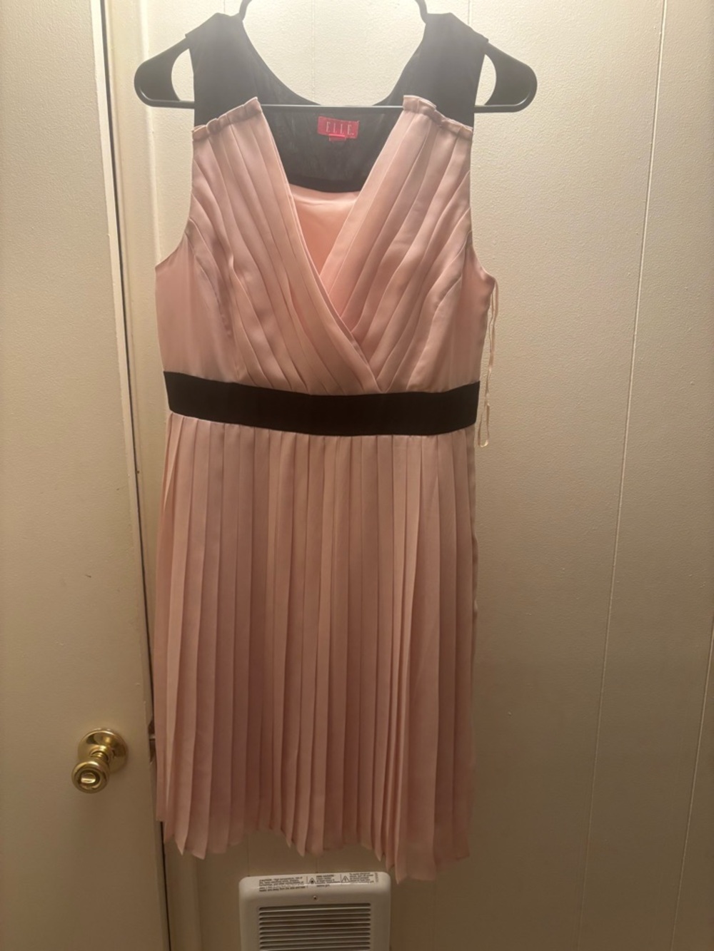 Elle Blush Pink Pleated Midi Dress with Black Waistband